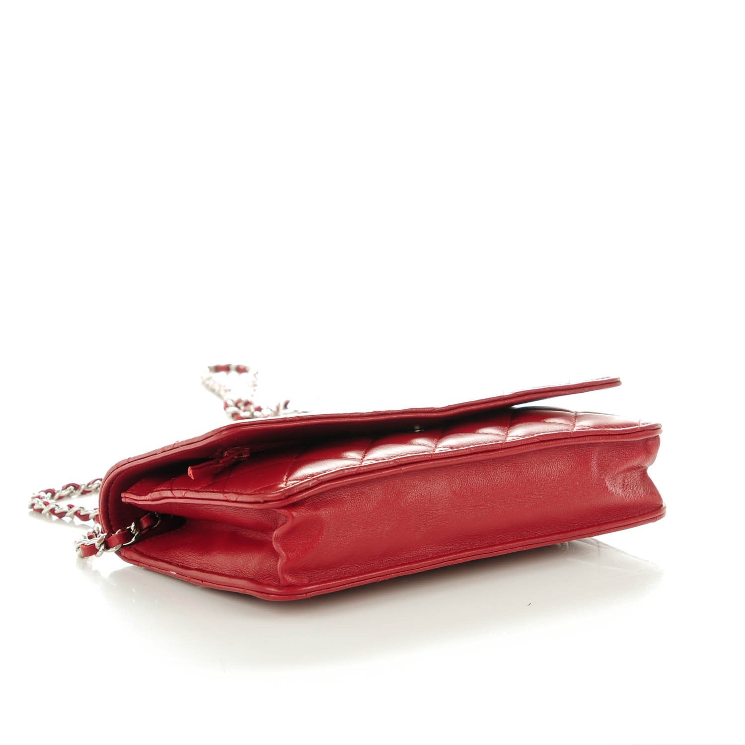 Chanel Lambskin Quilted Wallet On Chain WOC Red 4 of 8