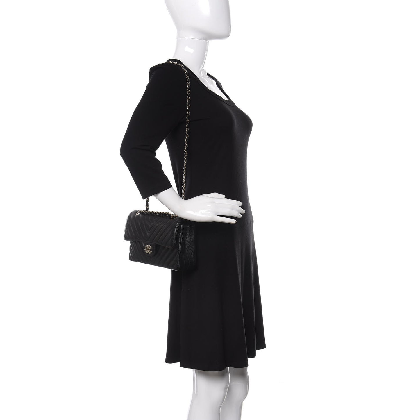 Caviar Chevron Quilted Small Double Flap Black