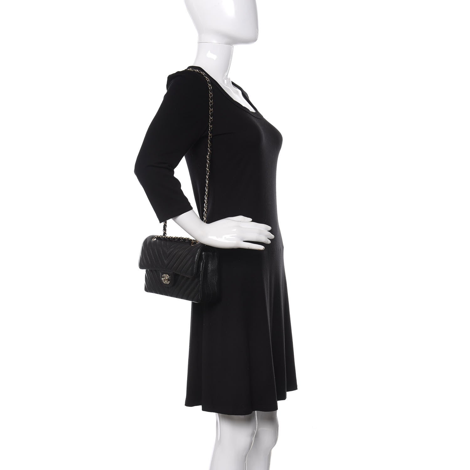 Chanel Caviar Chevron Quilted Small Double Flap Black 2 of 12