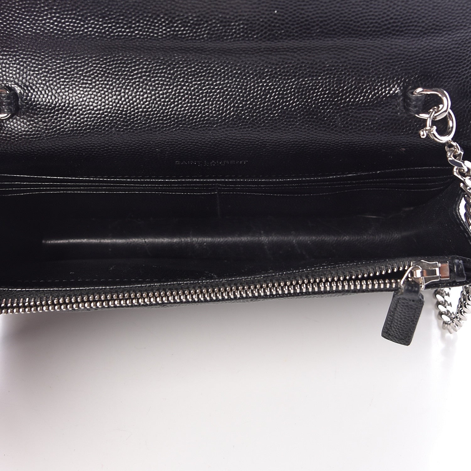 Saint Laurent Grain De Poudre Matelasse Chevron Monogram Envelope Chain Wallet Black 5 of 10