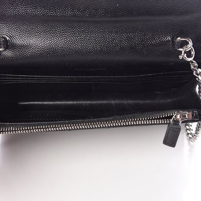 Saint Laurent Grain De Poudre Matelasse Chevron Monogram Envelope Chain Wallet Black 5 of 10