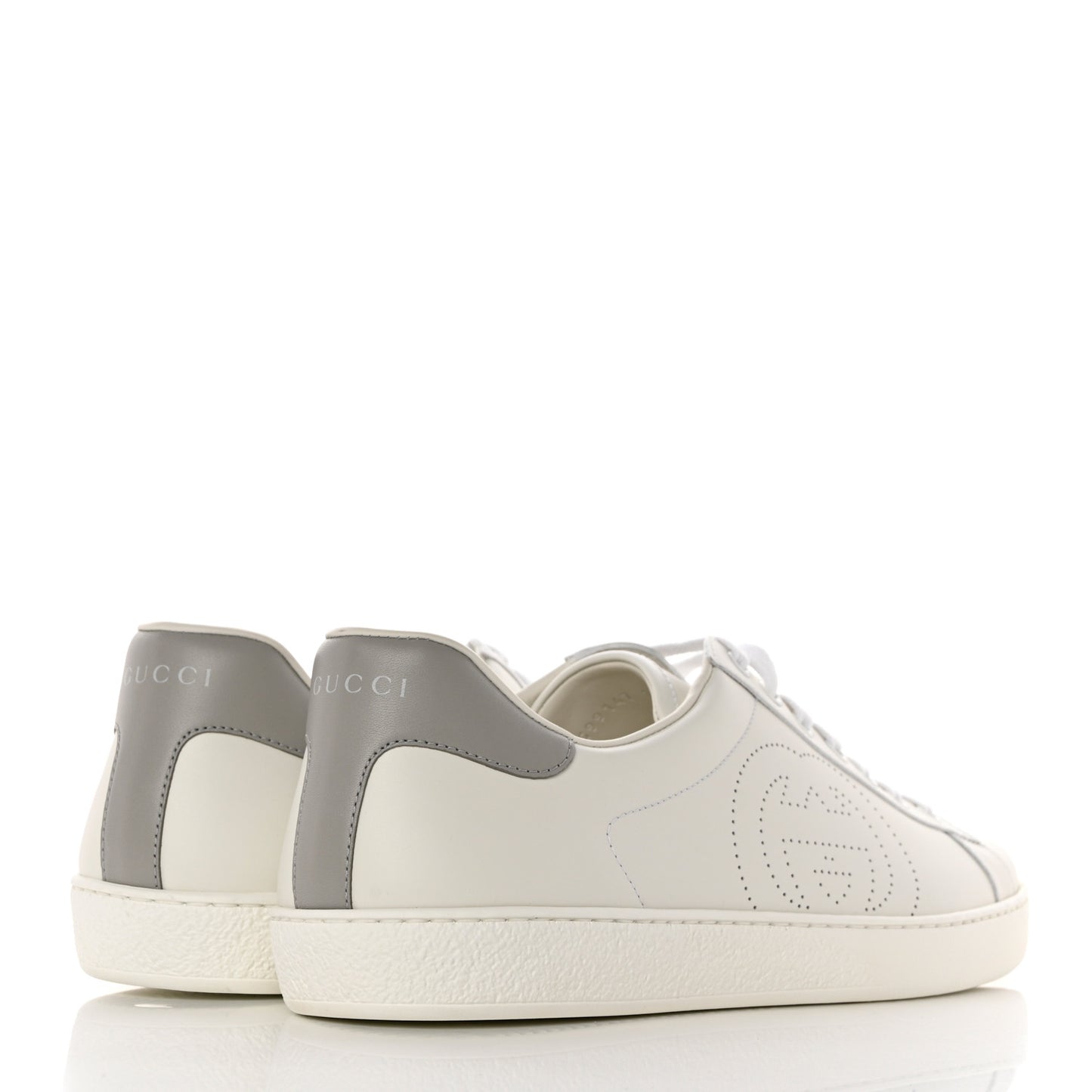 Calfskin Interlocking G Perforated Mens Ace Sneakers 11.5 White Grey Sky