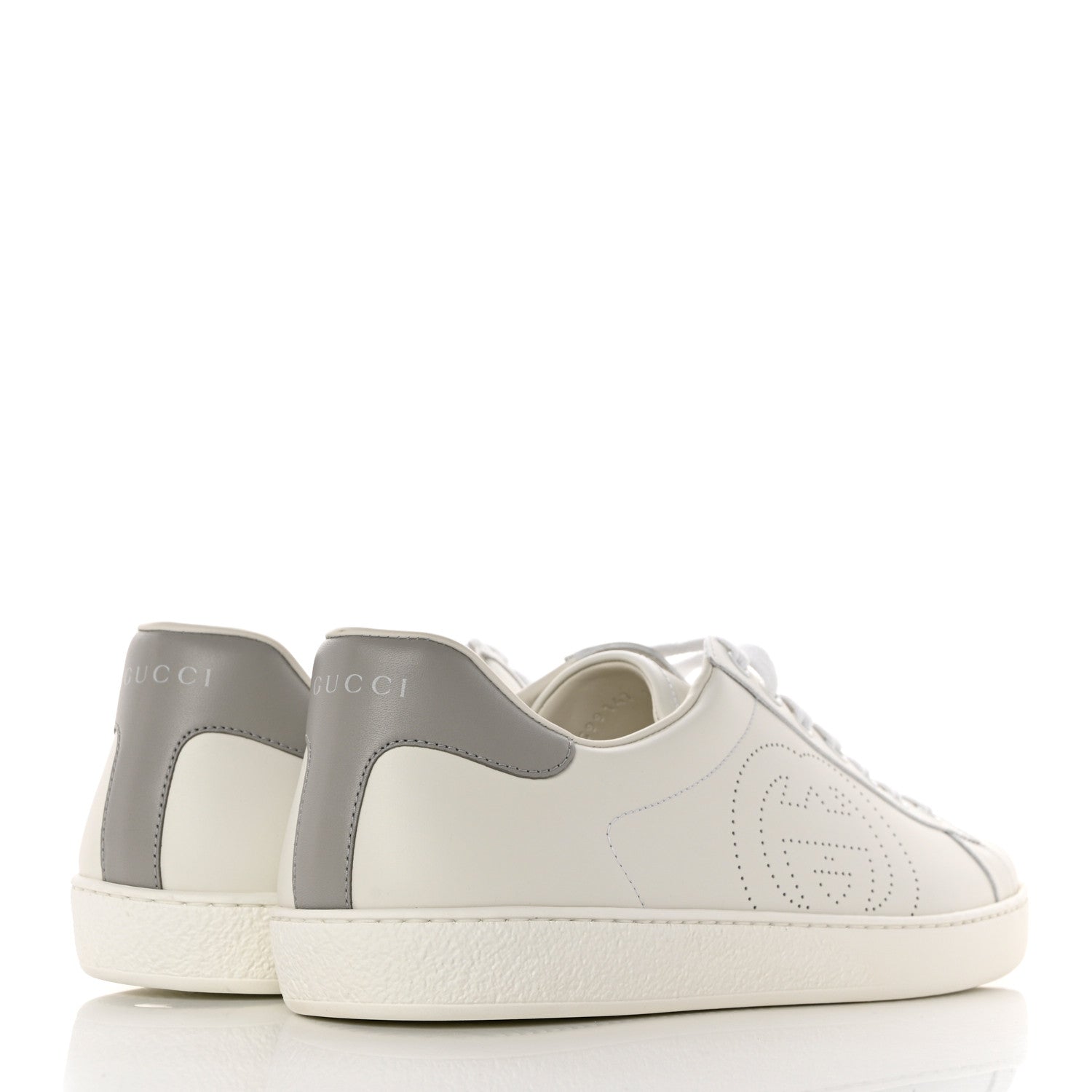 Gucci Calfskin Interlocking G Perforated Mens Ace Sneakers 11.5 White Grey Sky 4 of 9