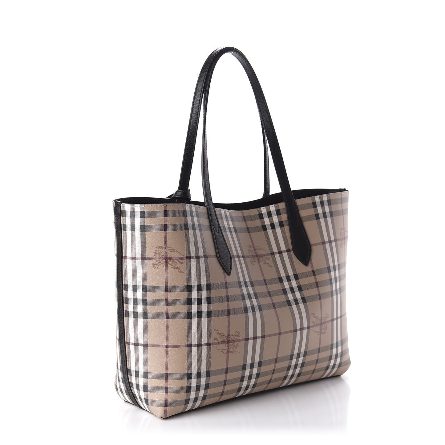 Grainy Calfskin Haymarket Check Medium Reversible Tote Black