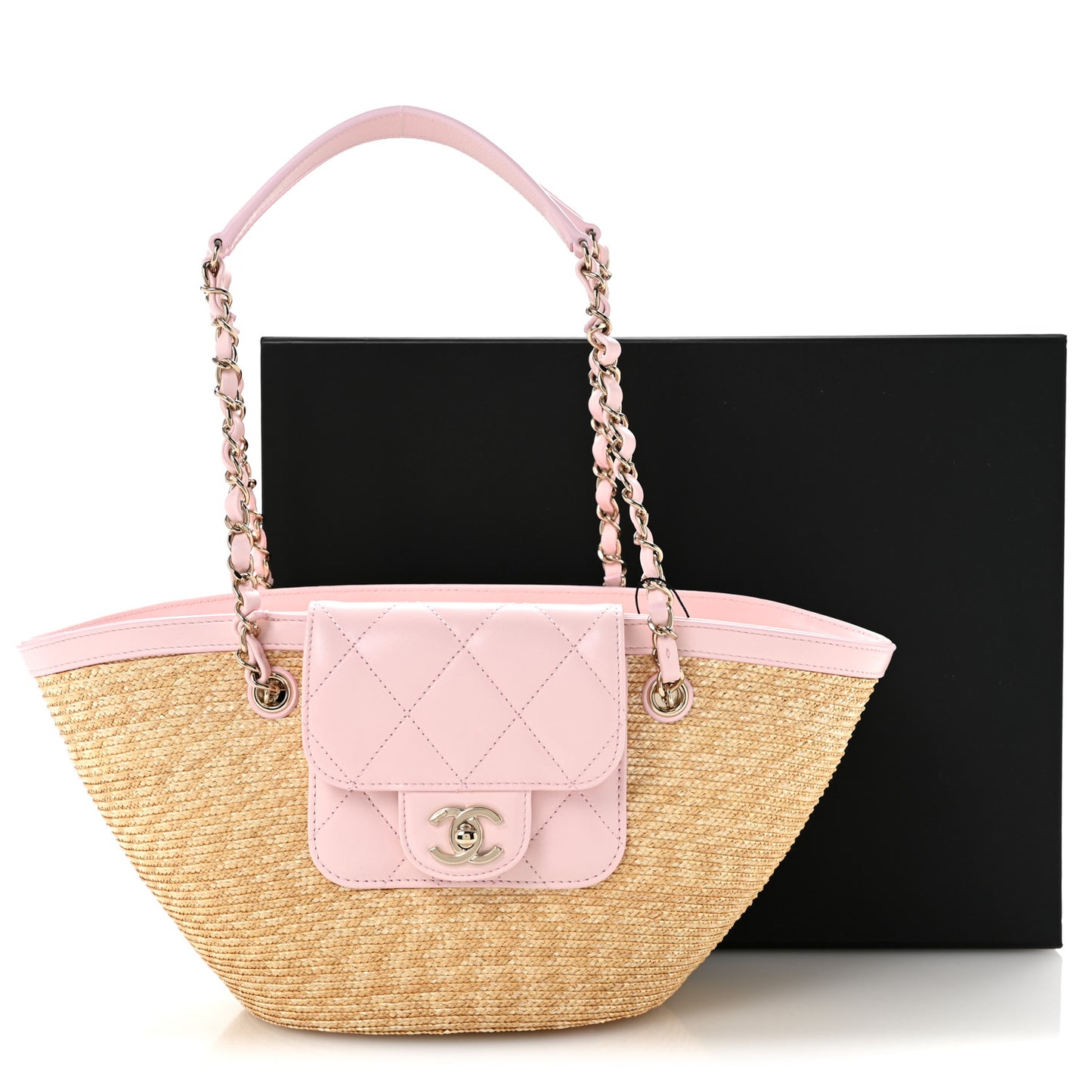 Raffia Braided Lambskin Small Wicker Tote Beige Light Pink