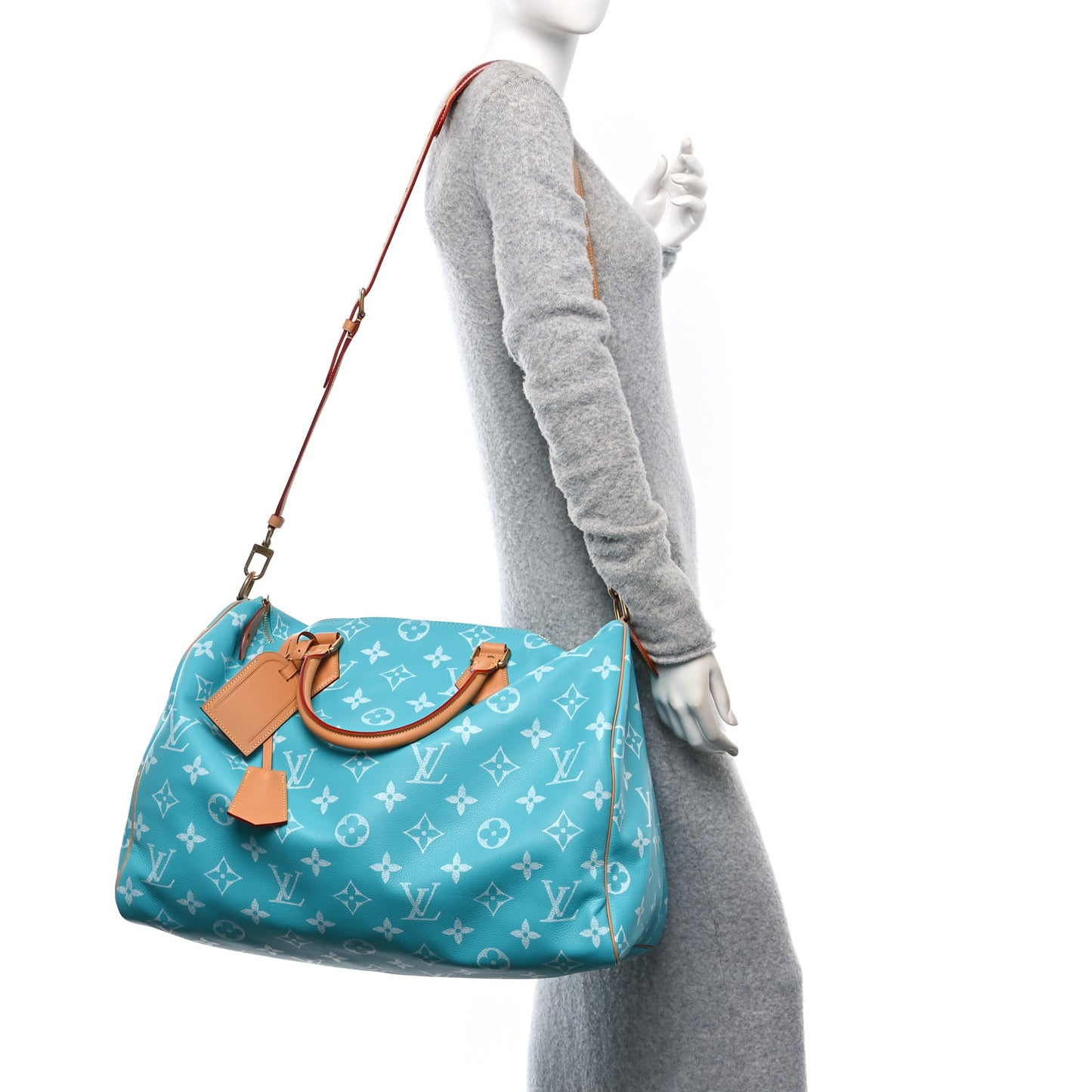 Calfskin Monogram Speedy P9 Bandouliere 50 Turquoise
