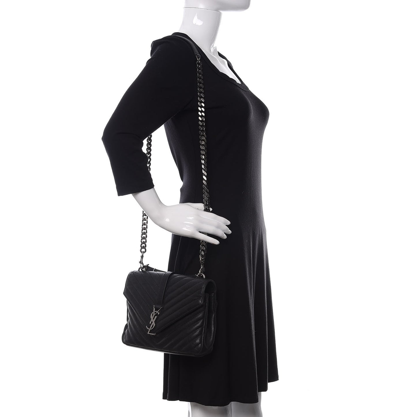 Sheepskin Matelasse Chevron Monogram Medium College Bag Black