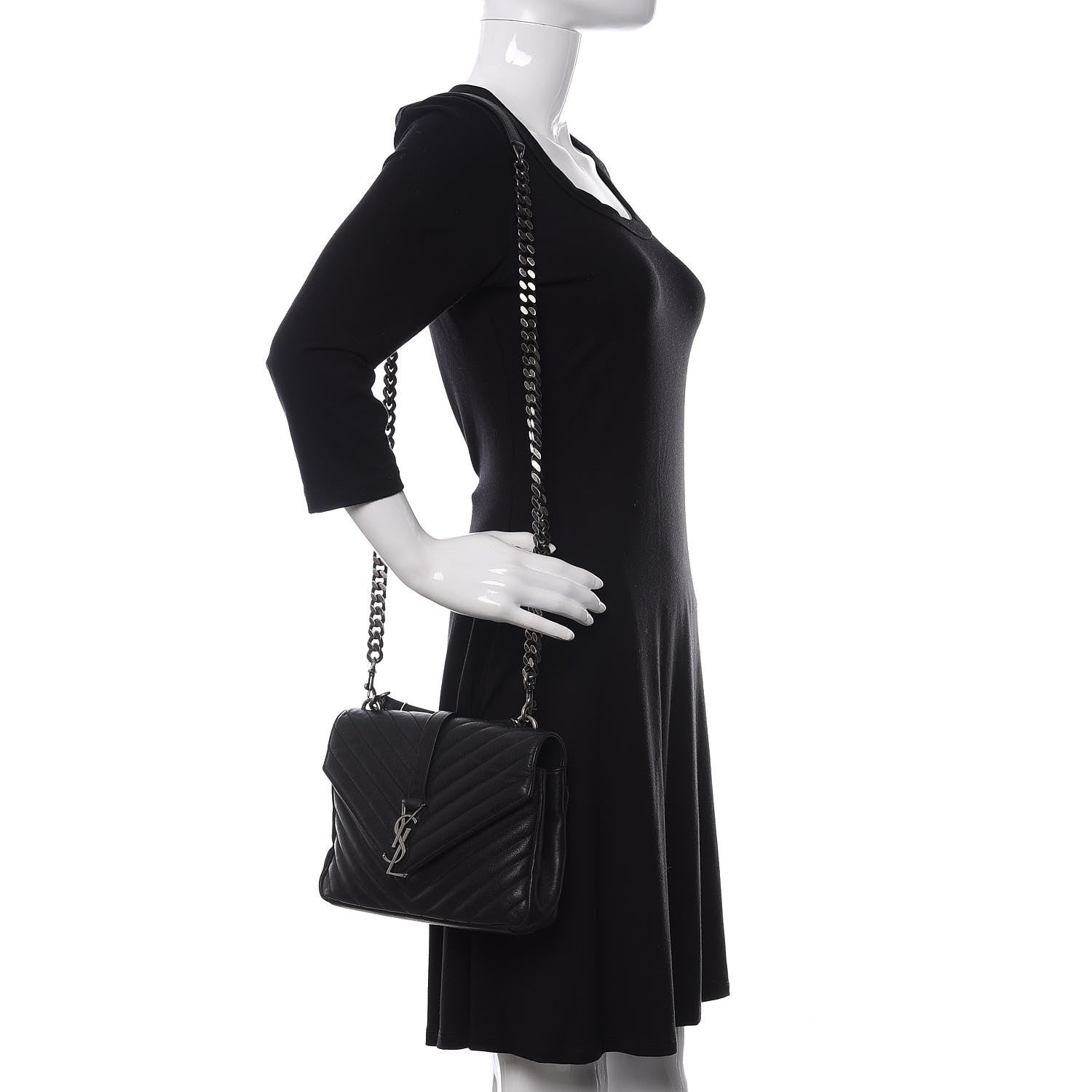 Saint Laurent Sheepskin Matelasse Chevron Monogram Medium College Bag Black 2 of 15