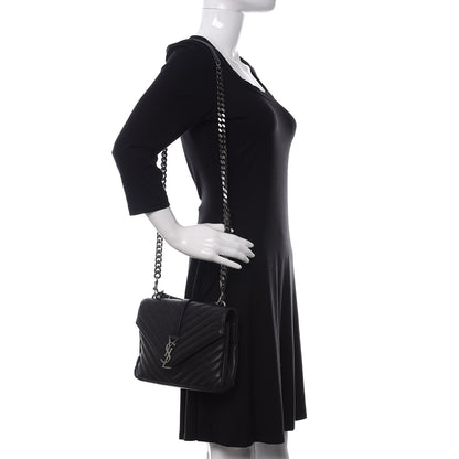 Saint Laurent Sheepskin Matelasse Chevron Monogram Medium College Bag Black 2 of 15