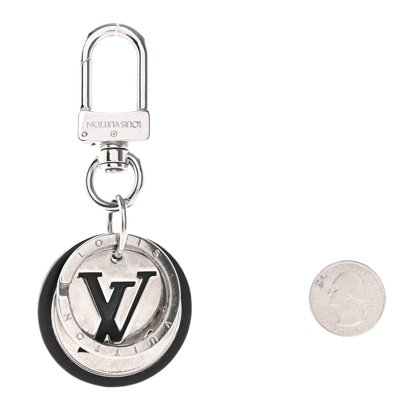 Metal Calfskin LV Cut Circle Bag Charm Key Holder Silver