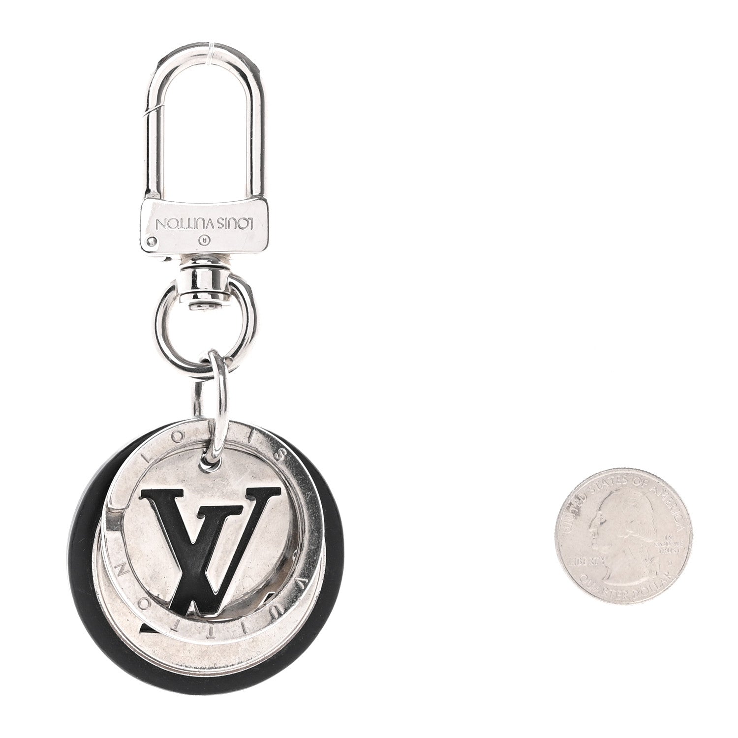 Louis Vuitton Metal Calfskin LV Cut Circle Bag Charm Key Holder Silver 2 of 3