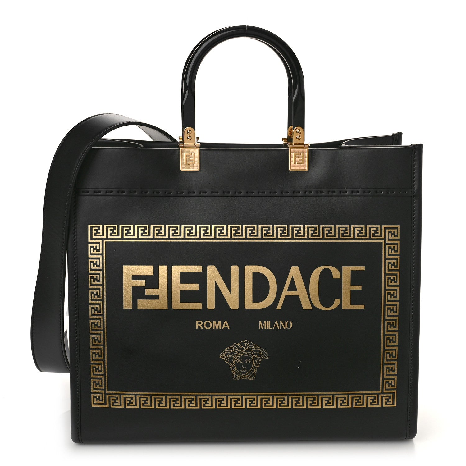 Fendi X VERSACE Calfskin Plexiglass Fendace Medium Fendi Sunshine Shopper Tote Black 1 of 8