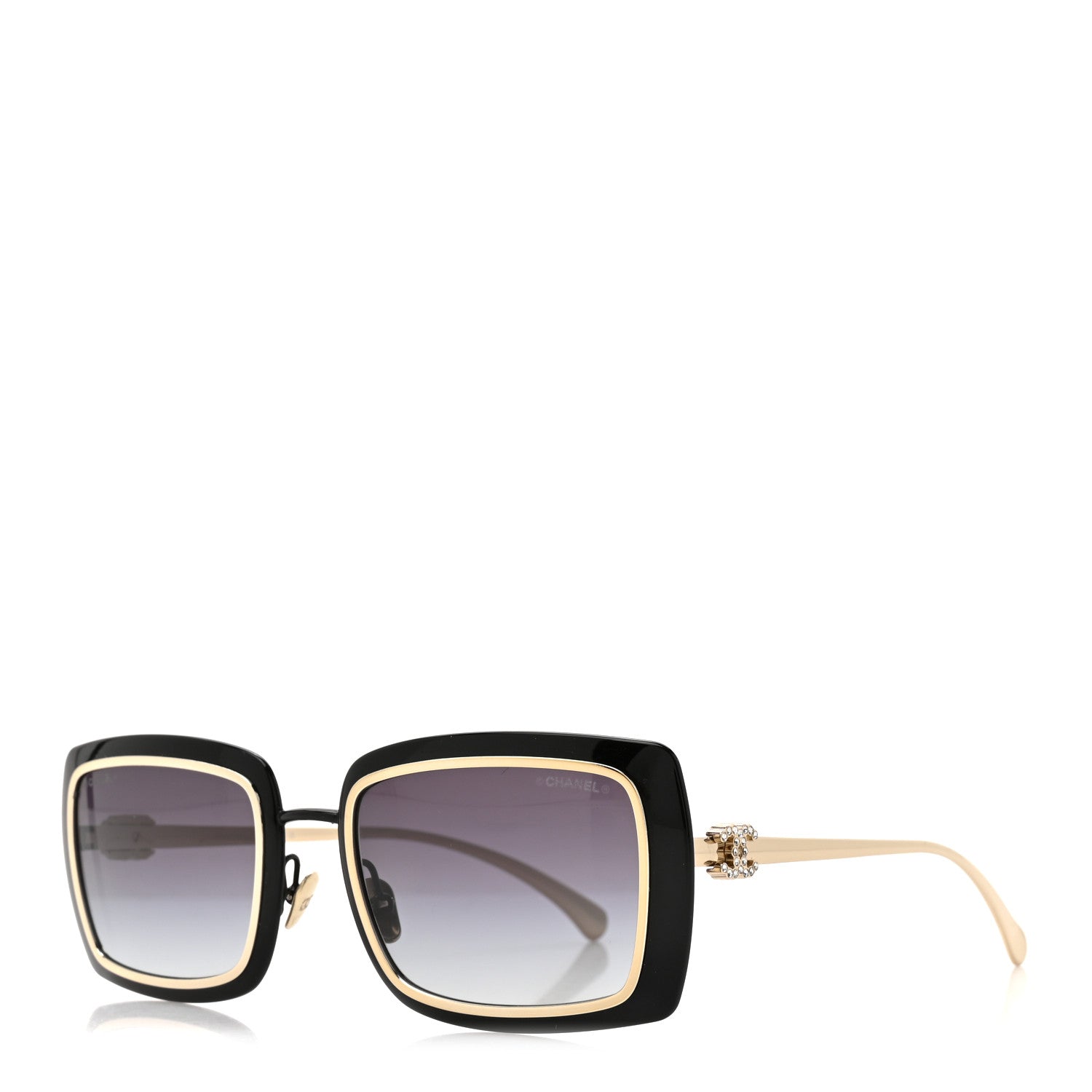 Chanel Metal Crystal CC Logo Sunglasses 71707 Black Gold 1 of 7