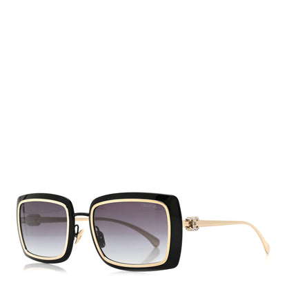 Chanel Metal Crystal CC Logo Sunglasses 71707 Black Gold 1 of 7