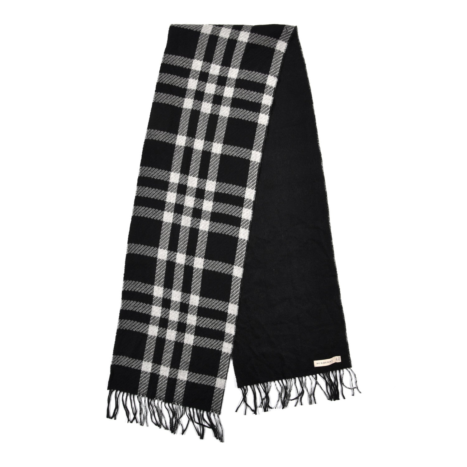 Burberry Cashmere Classic Check Fringe Scarf Black 2 of 5