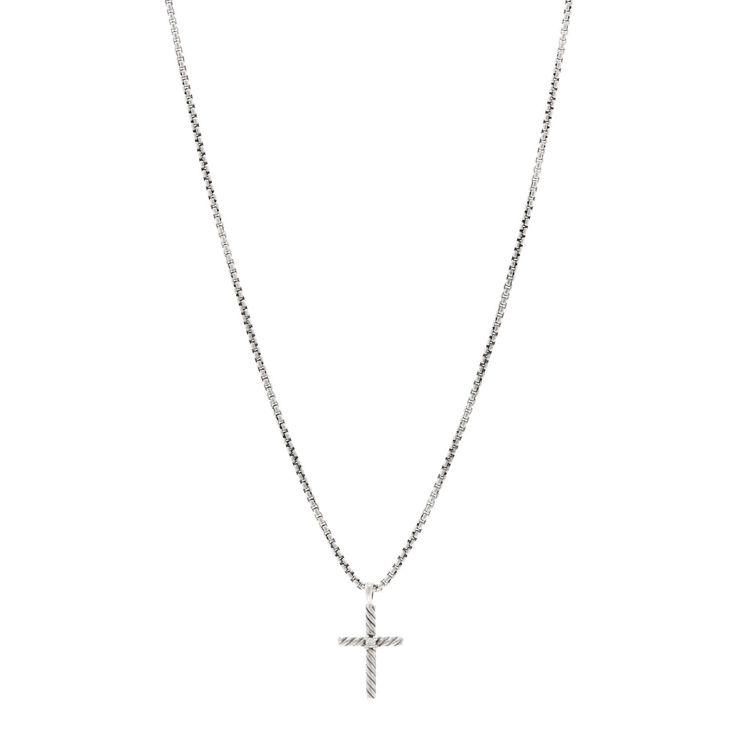 David Yurman Sterling Silver Diamond Cable Classics Cross Necklace 1 of 5