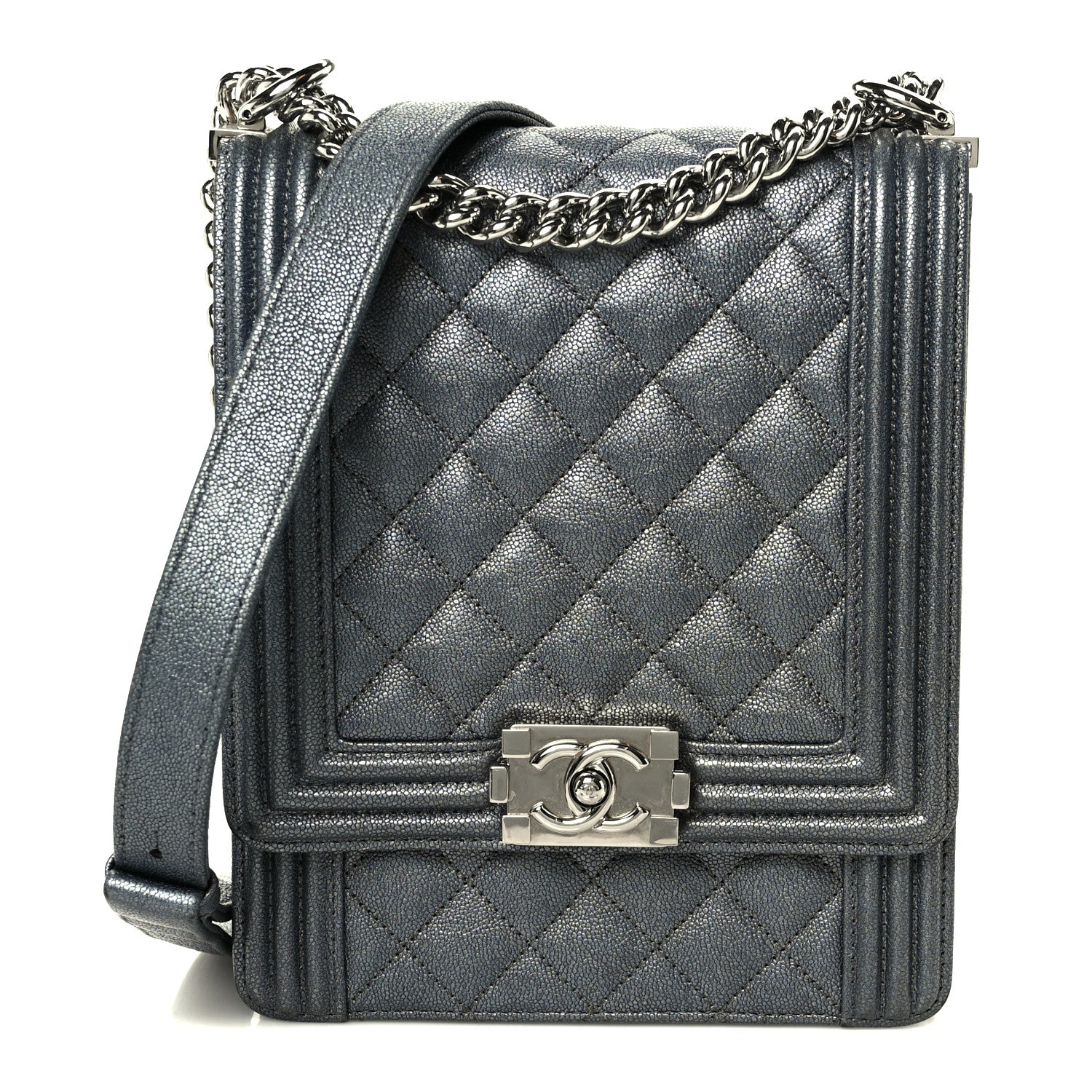 Chanel Iridescent Caviar Quilted North South Boy Flap Silver 1 of 21