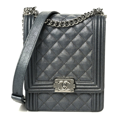 Chanel Iridescent Caviar Quilted North South Boy Flap Silver 1 of 21