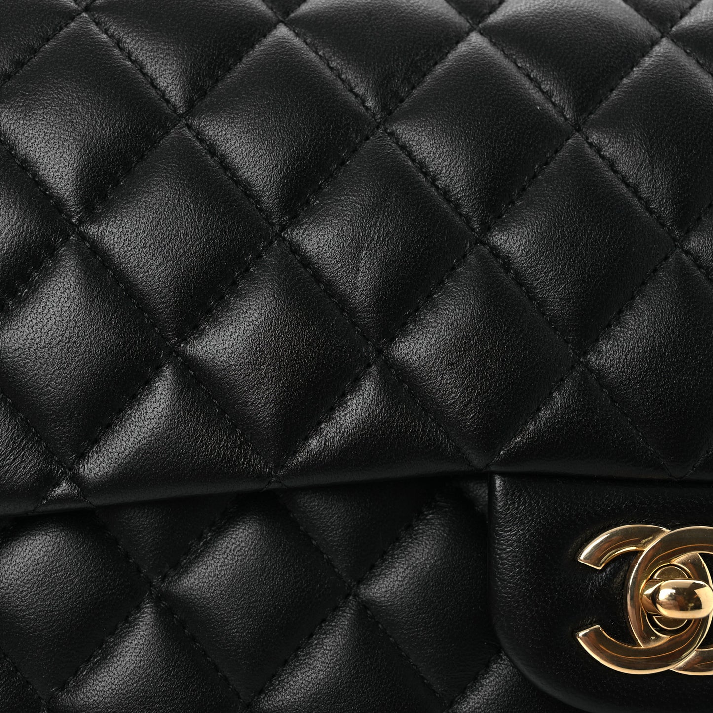 Lambskin Quilted Medium Double Flap Black