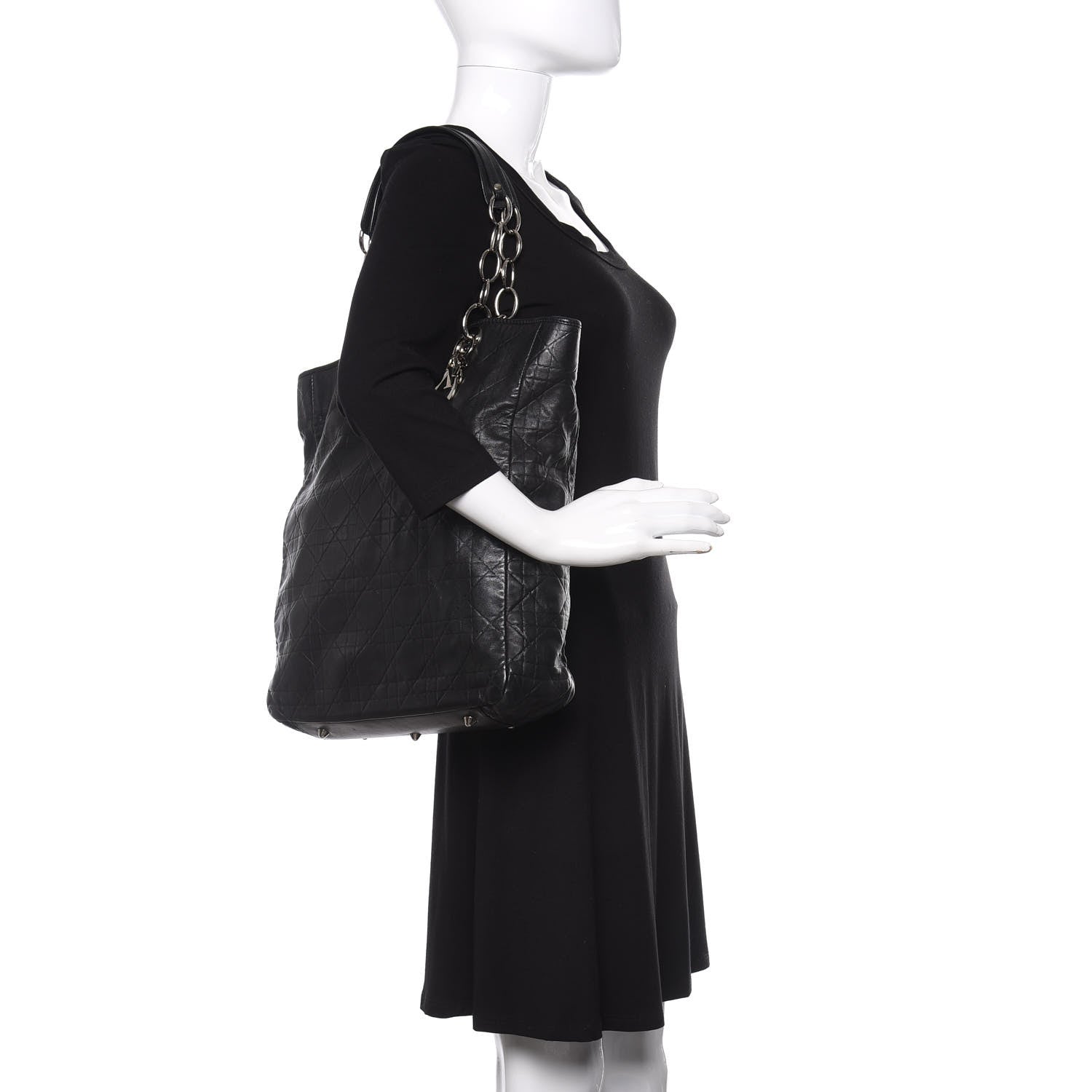 Christian Dior Lambskin Cannage Shopper Tote Black 2 of 14