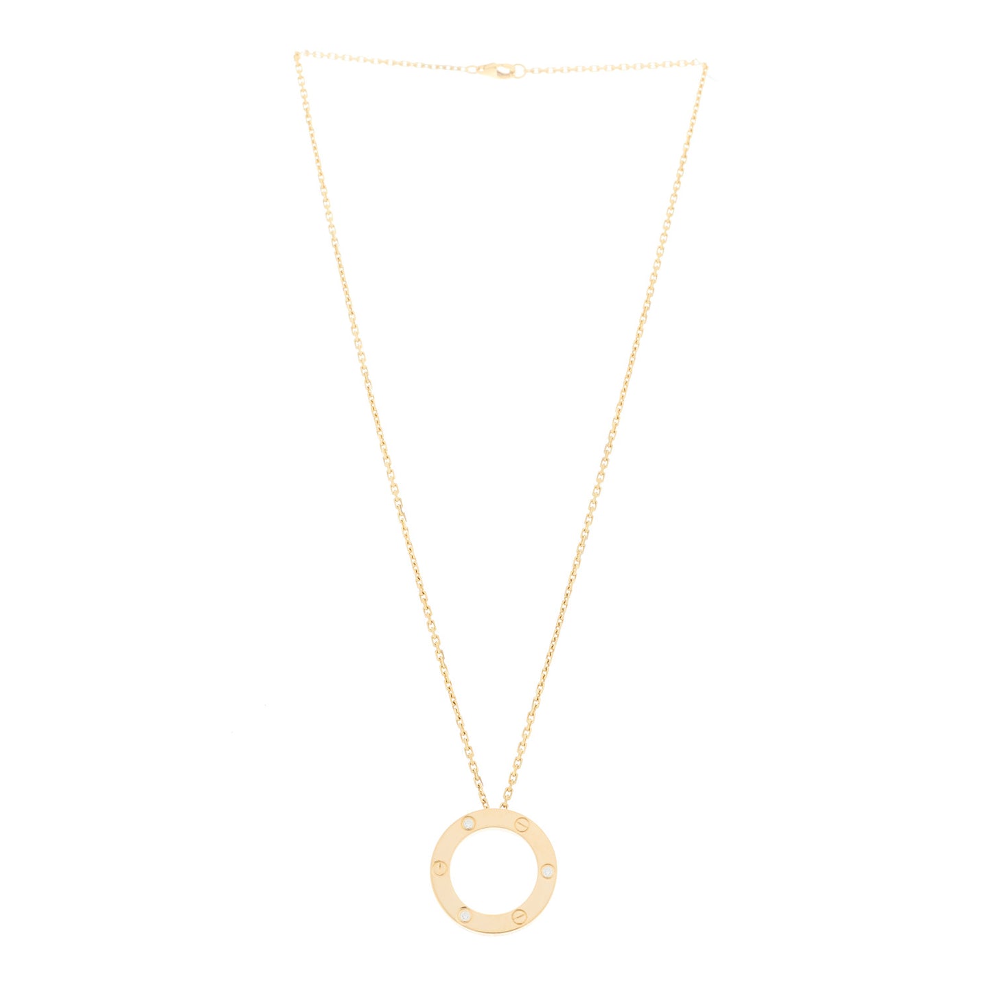 18K Yellow Gold 3 Diamonds LOVE Pendant Necklace