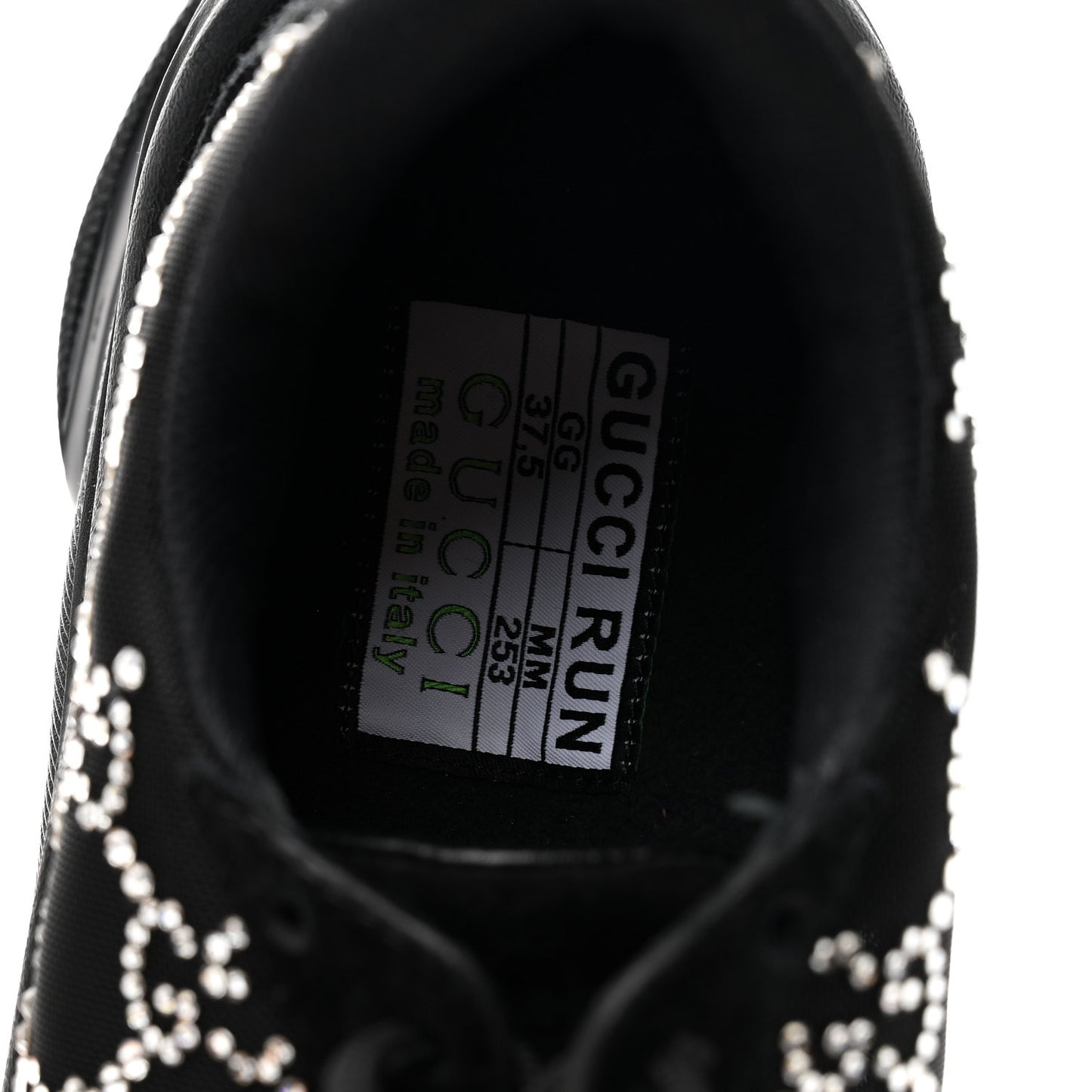 Tela Retino Mesh Crystal Suede GG Monogram Womens Gucci Run Sneakers 37.5 Black Silver