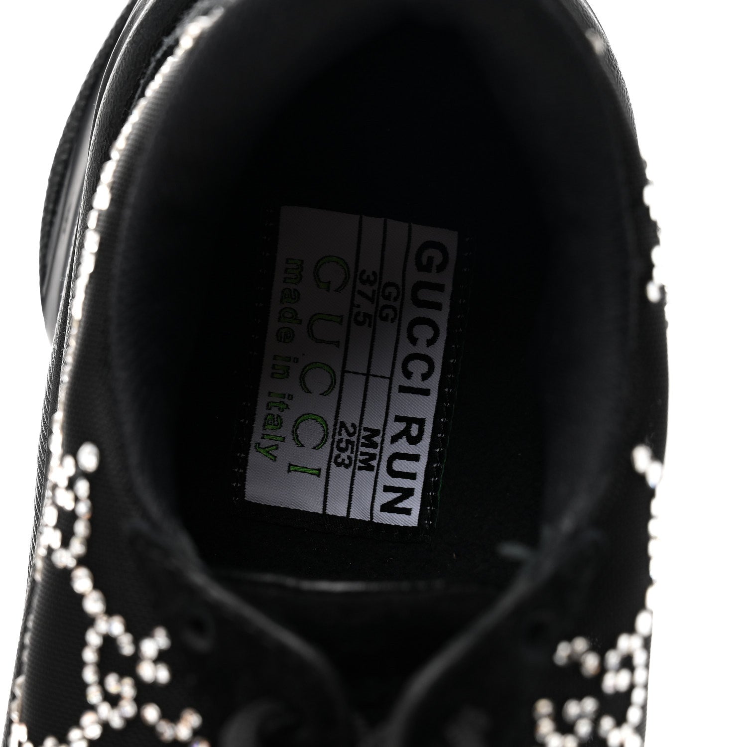 Gucci Tela Retino Mesh Crystal Suede GG Monogram Womens Gucci Run Sneakers 37.5 Black Silver 8 of 10