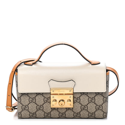 Gucci GG Supreme Monogram New Sakai Calfskin Mini Padlock Top Handle Shoulder Bag Beige Ebony Mystic White Sun Oil 1 of 9
