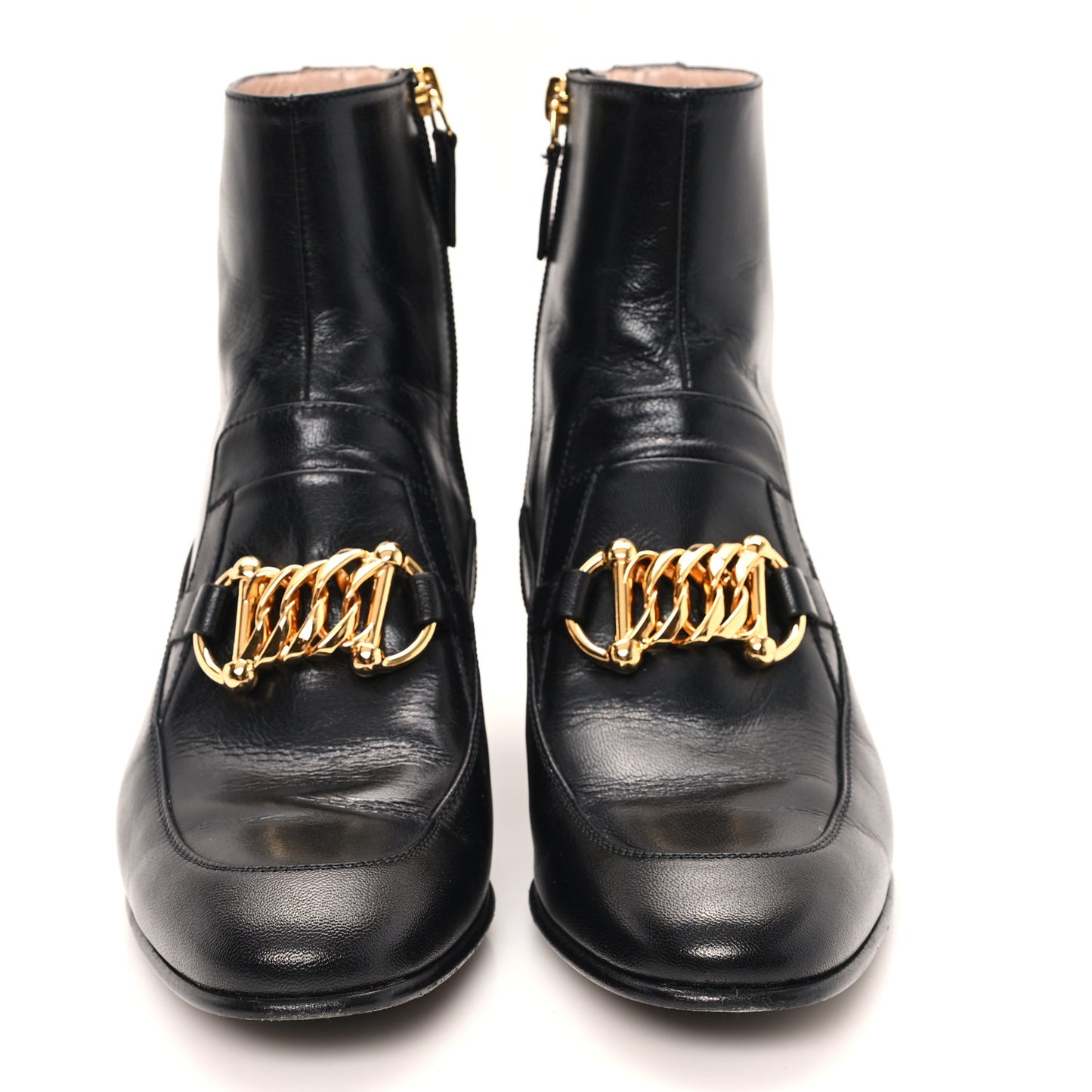 Goatskin Kitten Chain Horsebit Ankle Boots 37.5 Black