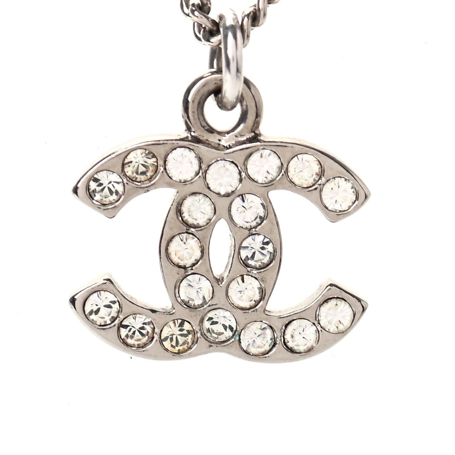 Chanel Crystal Timeless CC Necklace Silver 5 of 5