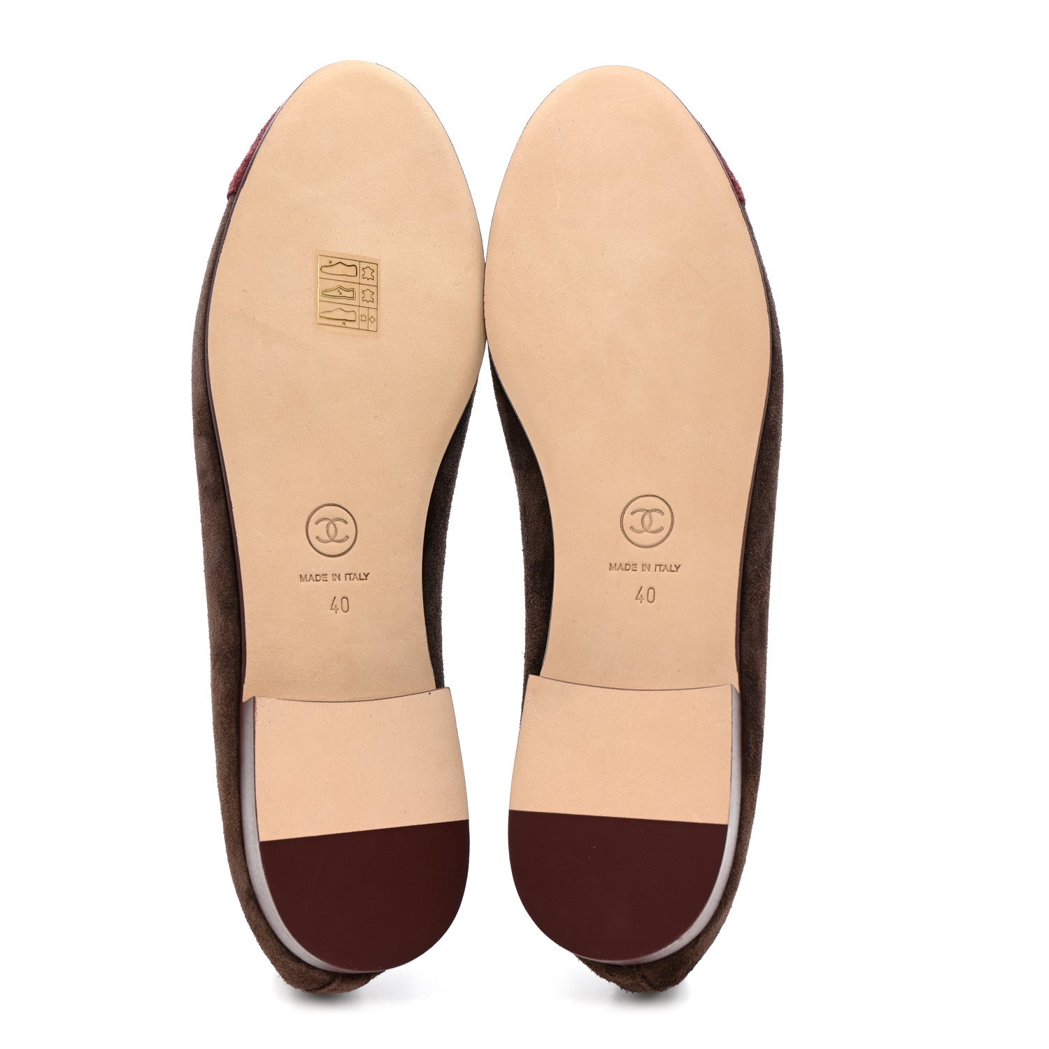 Chanel Suede Calfskin Cap Toe CC Ballerina Flats 40 Dark Brown Burgundy 6 of 9