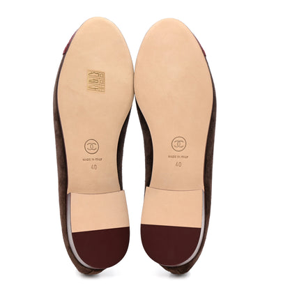 Chanel Suede Calfskin Cap Toe CC Ballerina Flats 40 Dark Brown Burgundy 6 of 9