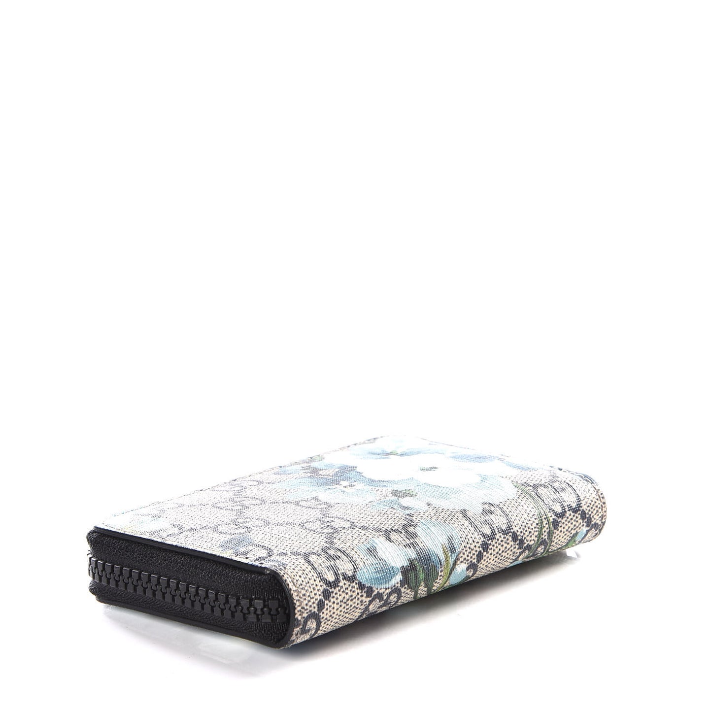 GG Supreme Monogram Blooms Zip Around Card Case Wallet Beige Blue Navy