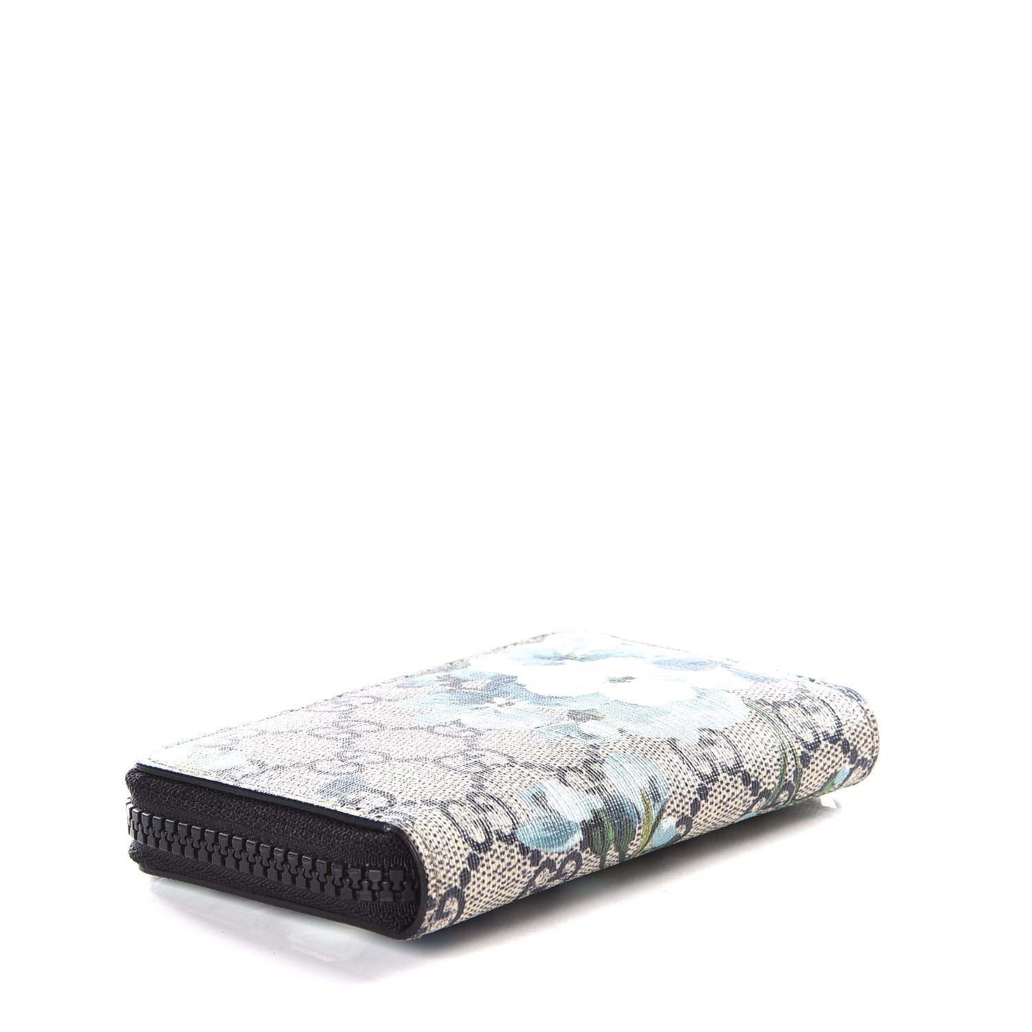 Gucci GG Supreme Monogram Blooms Zip Around Card Case Wallet Beige Blue Navy 3 of 9