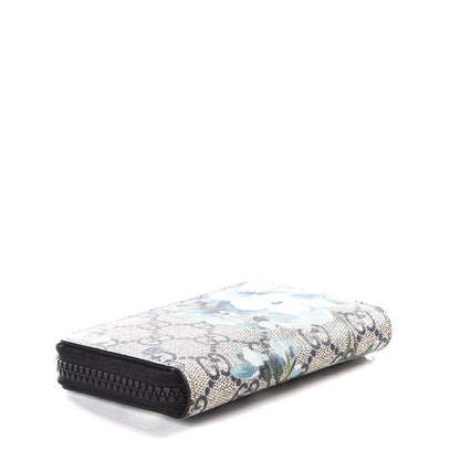 Gucci GG Supreme Monogram Blooms Zip Around Card Case Wallet Beige Blue Navy 3 of 9