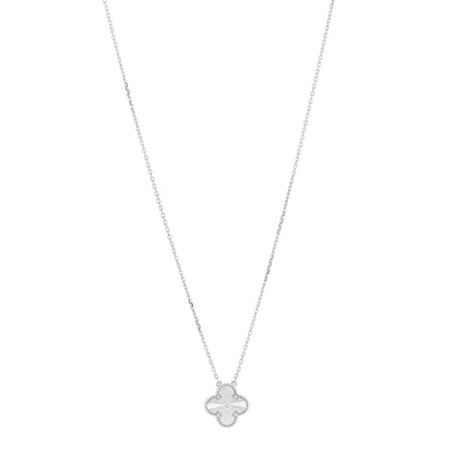 Van Cleef & Arpels 18K White Gold Diamond Guilloche Vintage Alhambra Pendant Necklace 1 of 7