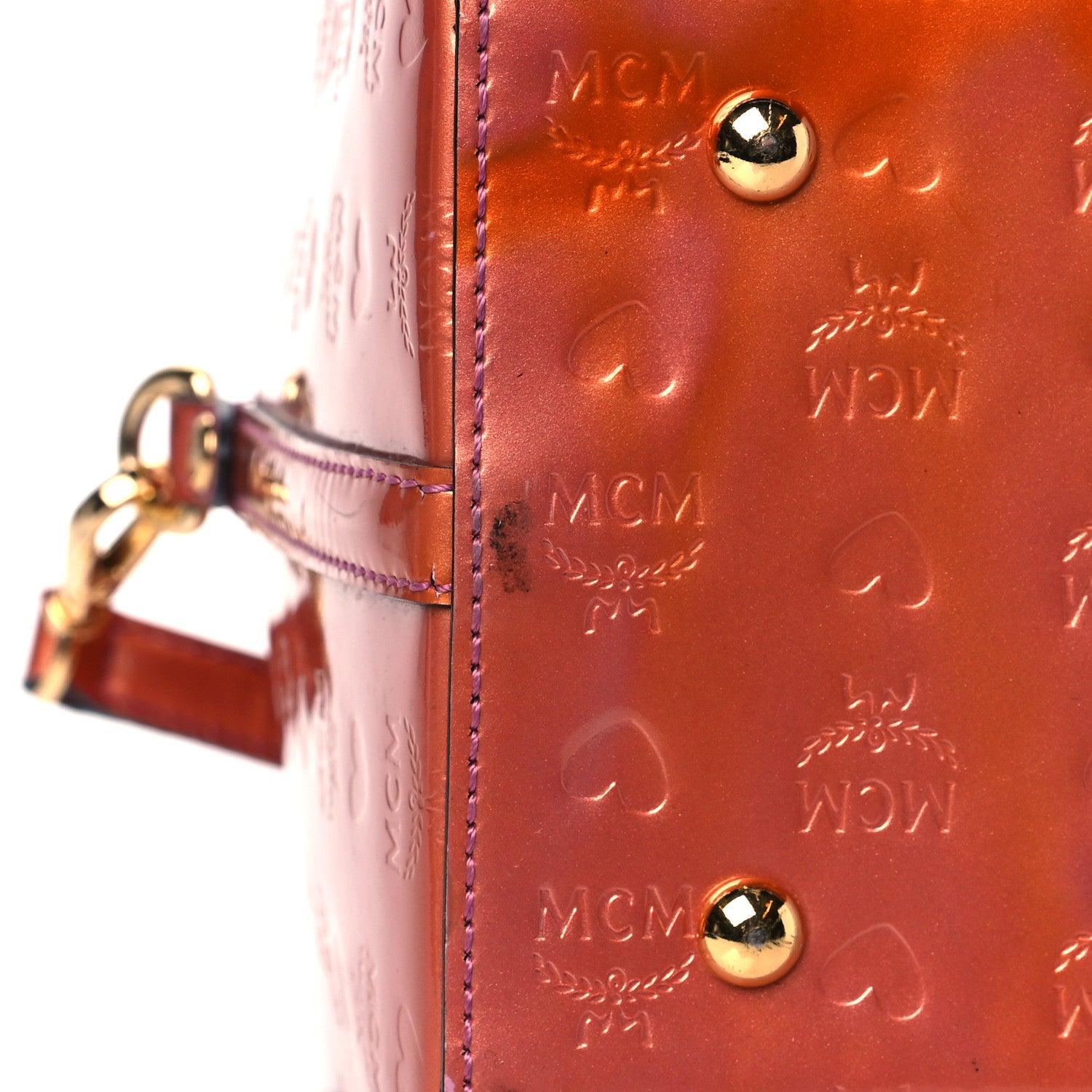 MCM Patent Monogram Boston Bag Bronze 13 of 13