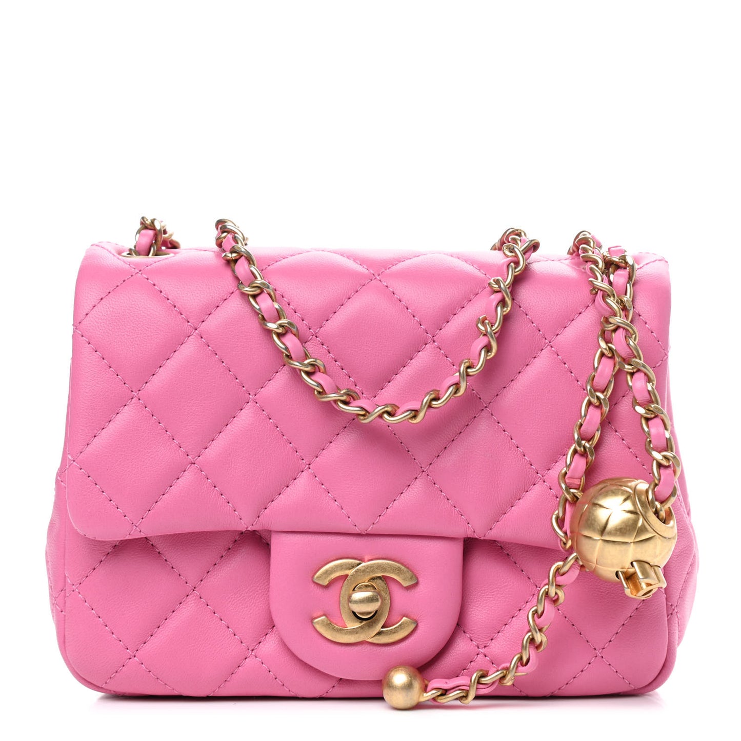Lambskin Quilted Mini Pearl Crush Flap Pink