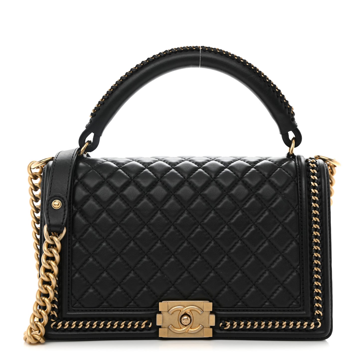 Calfskin Quilted New Medium Boy Top Handle Flap Black