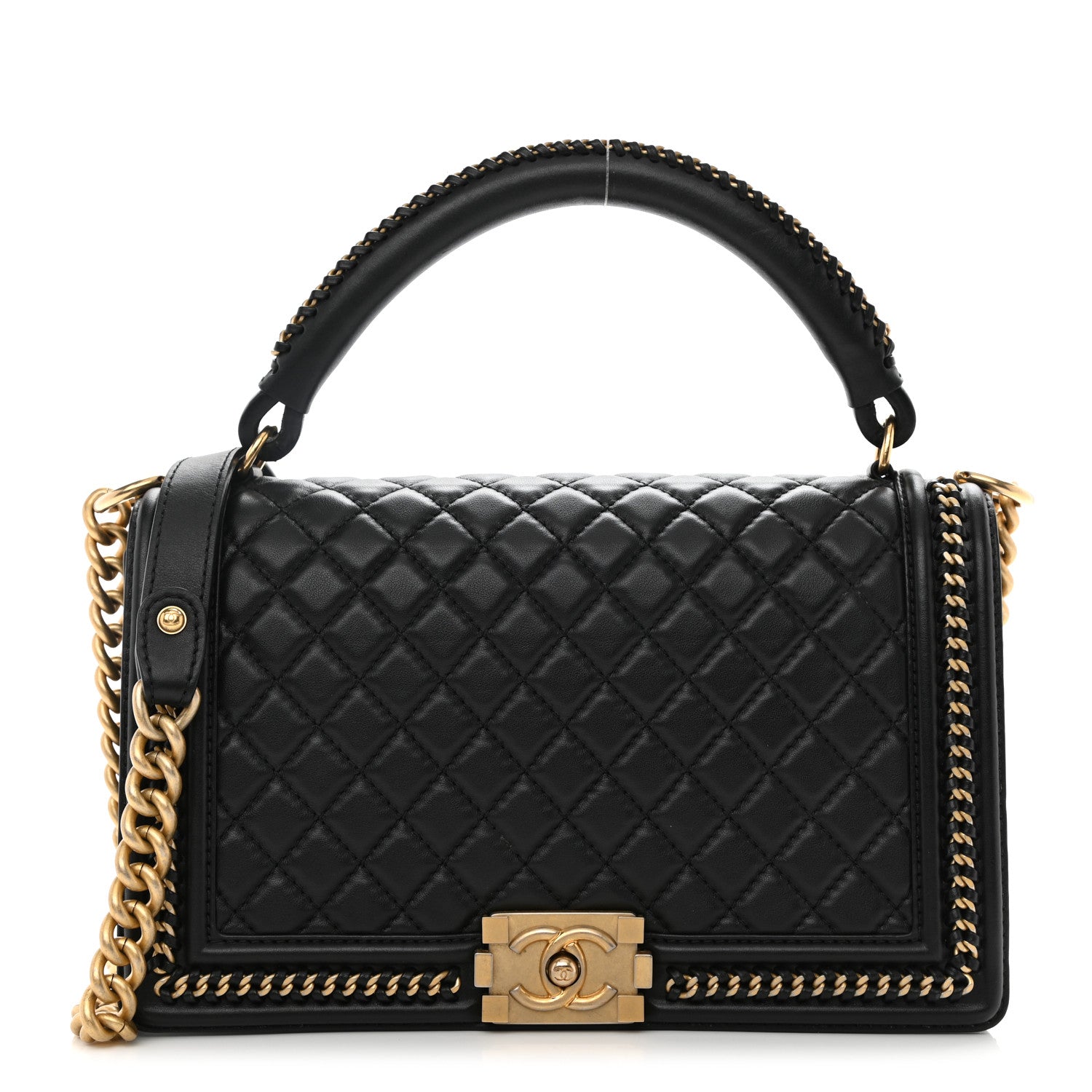 Chanel Calfskin Quilted New Medium Boy Top Handle Flap Black 1 of 11