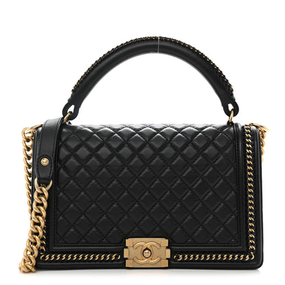 Chanel Calfskin Quilted New Medium Boy Top Handle Flap Black 1 of 11