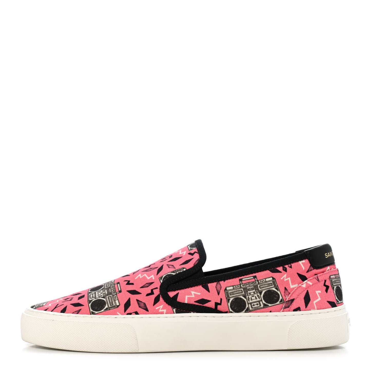 Canvas Radio Print Mens Venice Slip On Sneakers 43.5 Pink Black White