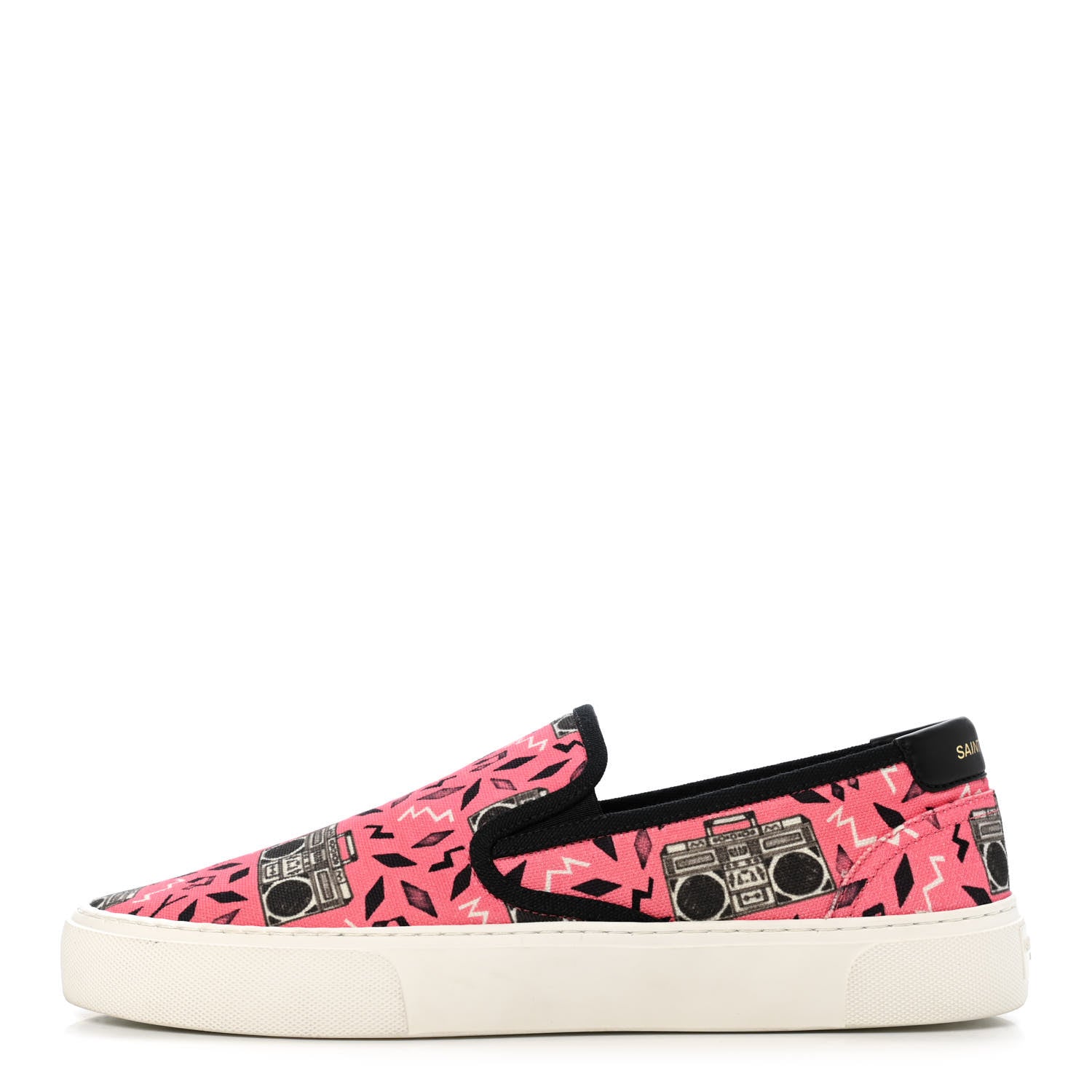 Saint Laurent Canvas Radio Print Mens Venice Slip On Sneakers 43.5 Pink Black White 1 of 4