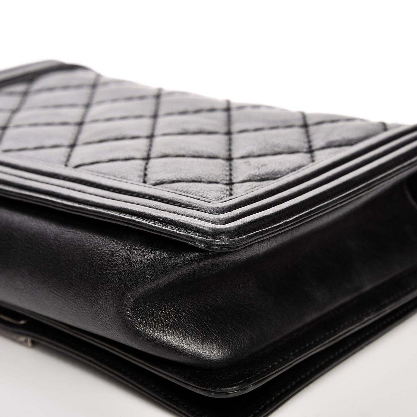 Calfskin Quilted Double Stitch New Medium Boy Flap Black