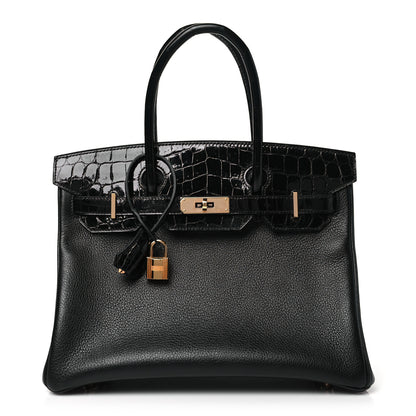 Hermes Taurillon Novillo Shiny Niloticus Crocodile Birkin Touch 30 Black 1 of 11