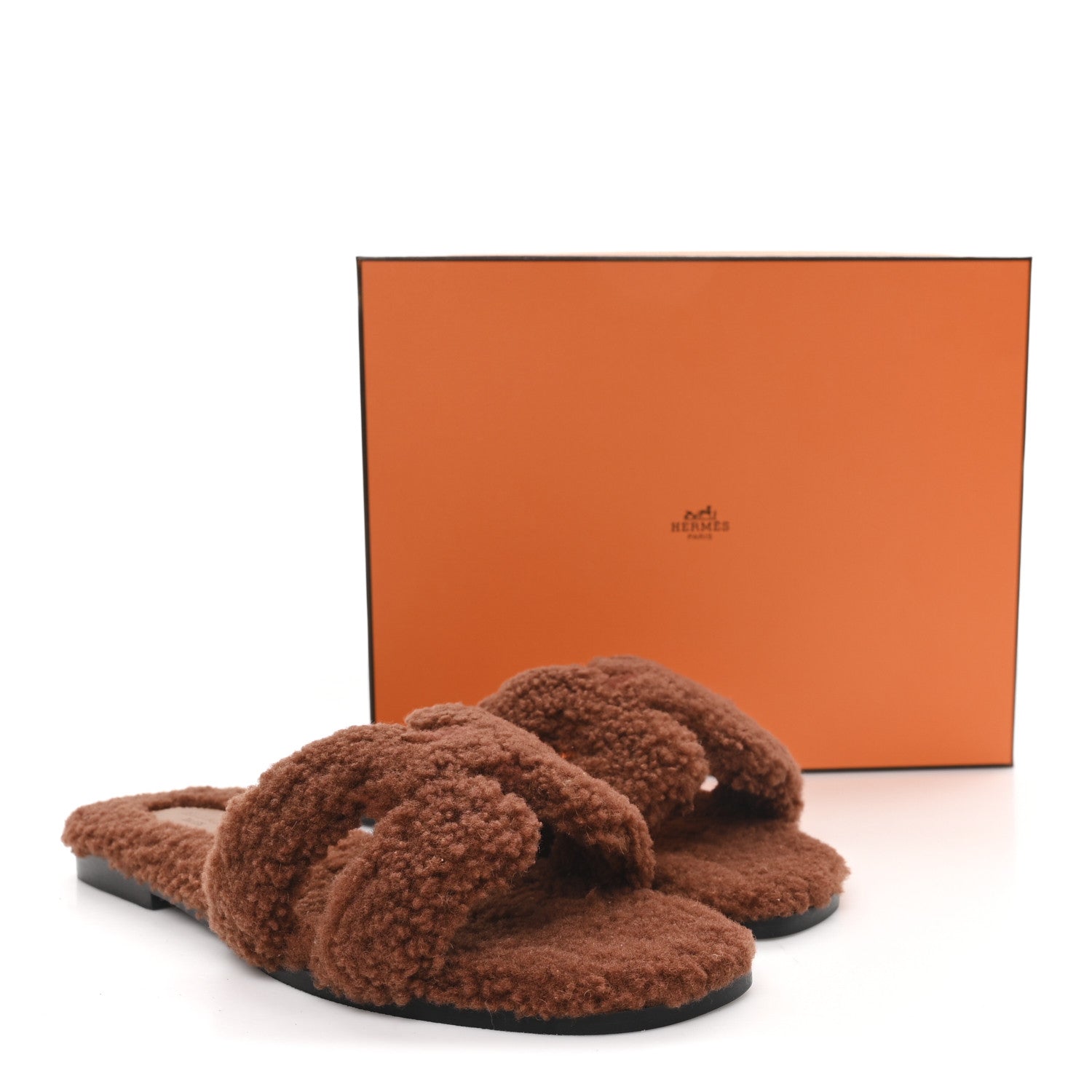 Hermes Woolskin Oran Sandals 39.5 Cognac 9 of 9