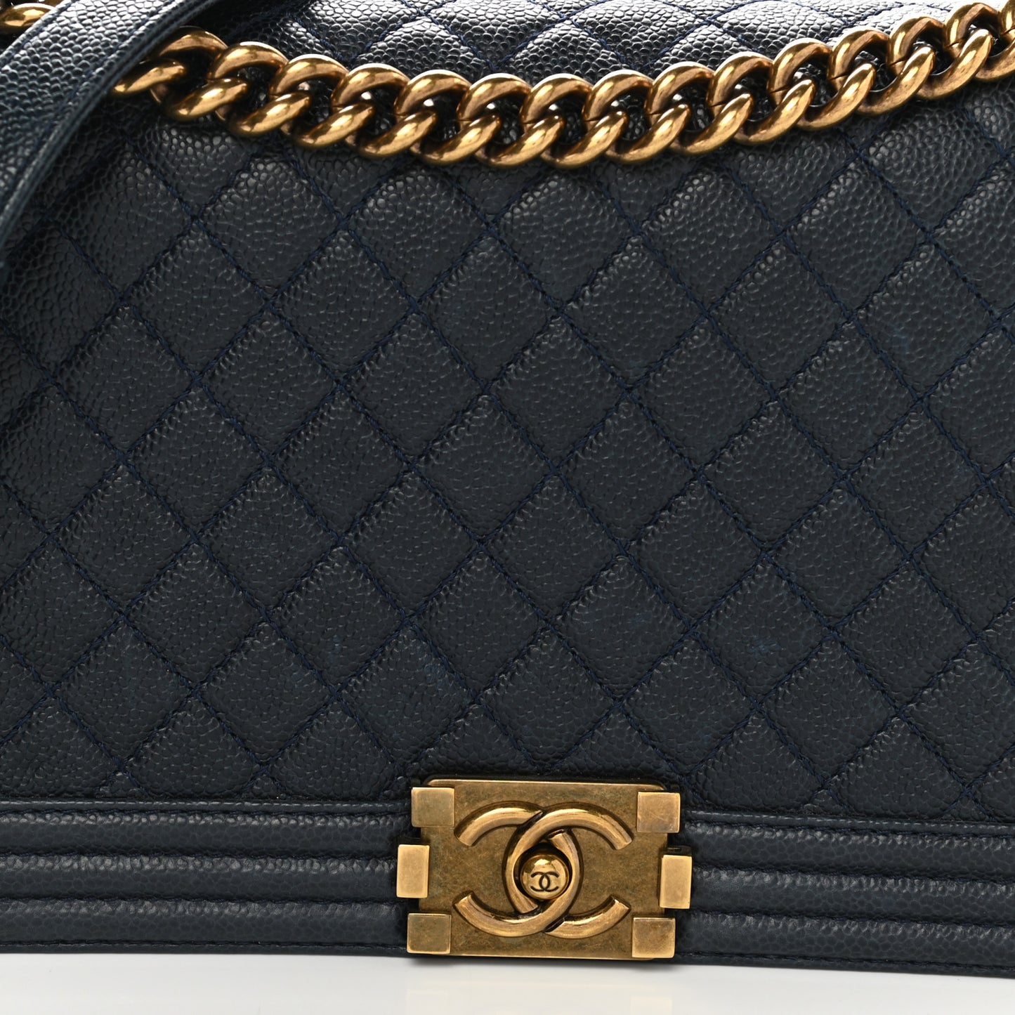 Caviar Quilted New Medium Boy Flap Dark Navy Blue