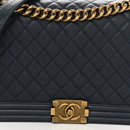 Chanel Caviar Quilted New Medium Boy Flap Dark Navy Blue 8 of 11