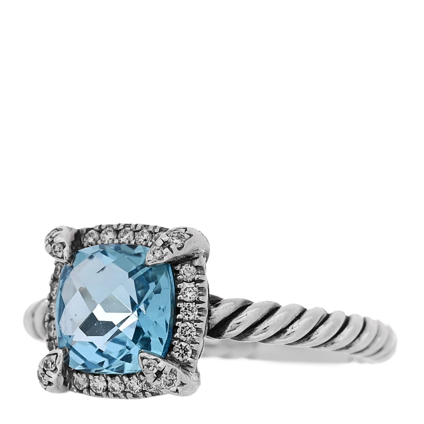 Sterling Silver Diamond Blue Topaz 7mm Chatelaine Pave Bezel Ring 51 5.75