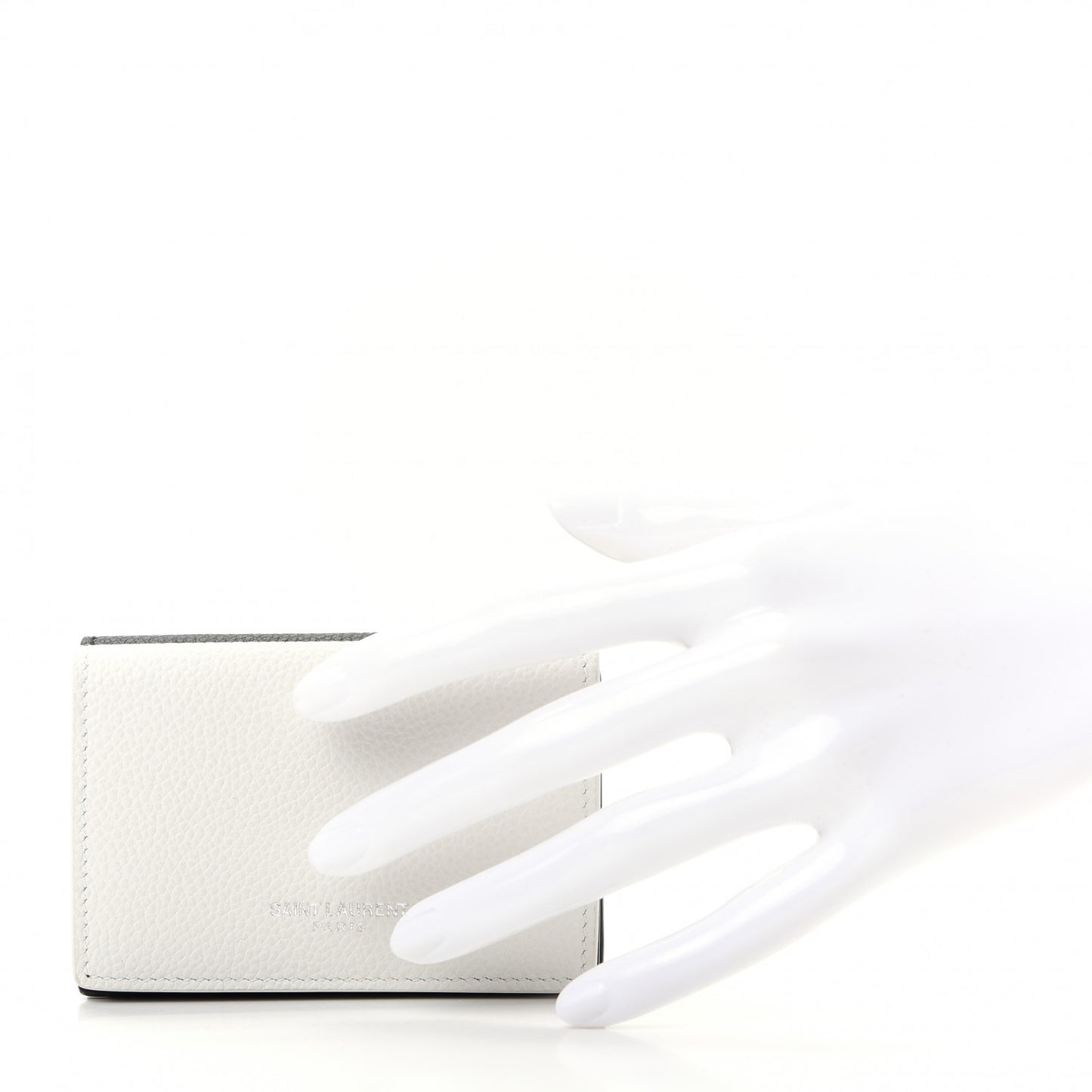 Grained Calfskin Paris Petite Compact Wallet White Black
